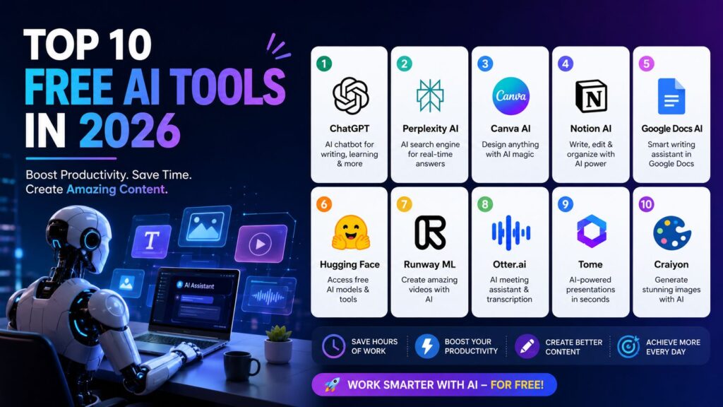 Top 10 Free AI Tools in 2026 That Will Save You Hours of Work